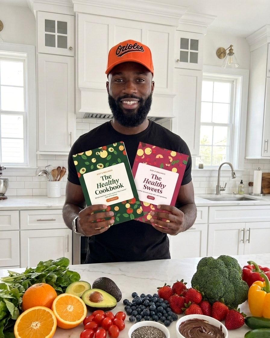 Tony holding The Simple Cookbook and the The Simple Sweets bonus